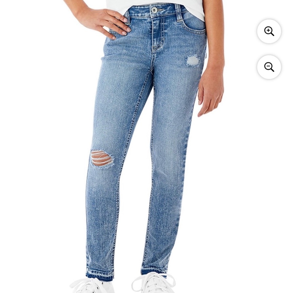 New Girls Light Blue Distressed Mid-rise Skinny Jeans Adjustable Waistband
